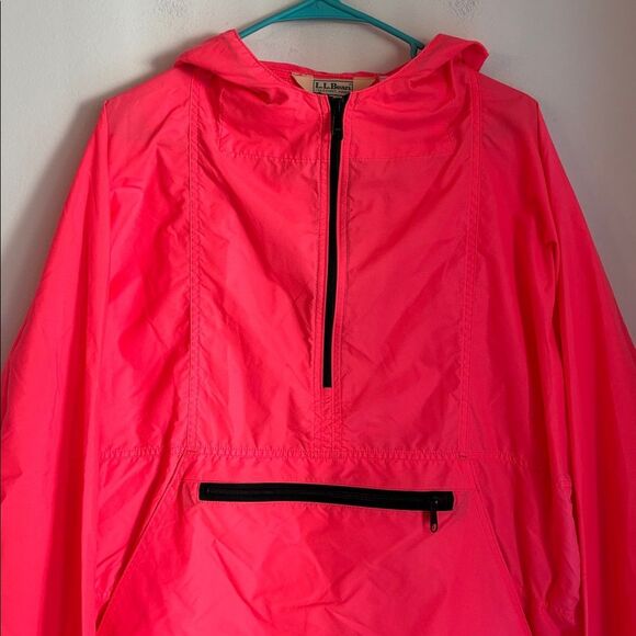 Vintage L.L. Bean Men’s Unisex Neon orange pullover windbreaker light jacket MED - Picture 2 of 11